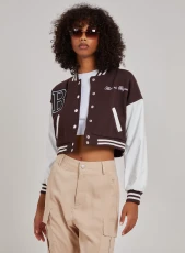 Contrast Sleeve Baseball Jacket  - S  - Chocolate