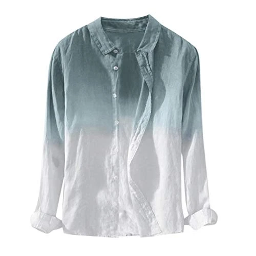 Cool and breathable shirt for men, cotton and linen shirt, gradient tie-dye cuffs, long sleeves, lin