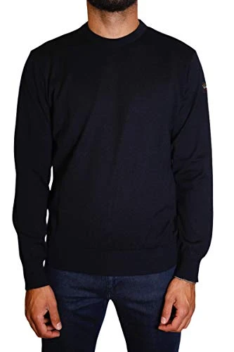 COP1040-050 Men's Crew Neck Pullover 100% Merino Wool Extrafine Water Repellent Navy Blue Regular Fi