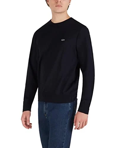 COP1094-050 Combed Merino Wool Crewneck PulloverRegular Fit Man Navy Blue (XL, Navy Blue)