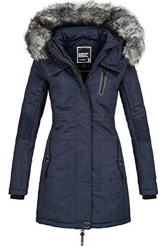 Coracle Women's Jacket Winter Parka XL Fur Hood Navy L, navy blue, L