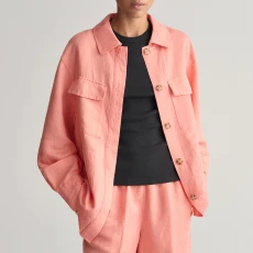 Coral Linen Blend Overshirt - Pink