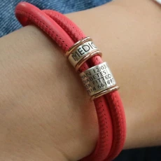 Coral Soft Leather and Silver Womens Medical Alert Bracelet Coral Soft Leather and Silver Womens Medical Alert Bracelet