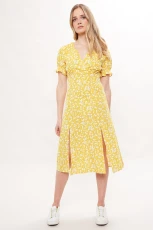 Corina Flower Dot Print Midi Tea Dress ustard - Mustard