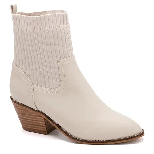 Corkys Womens Crackling Pull On Casual Boots Ankle Low Heel 1-2" - White, Ivory, 6 UK