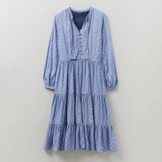 Cornflower Ditsy Print Tiered Midi Dress - Blue