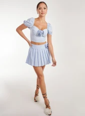 Corsage Pleated Mini Skort  - 12  - BLUE