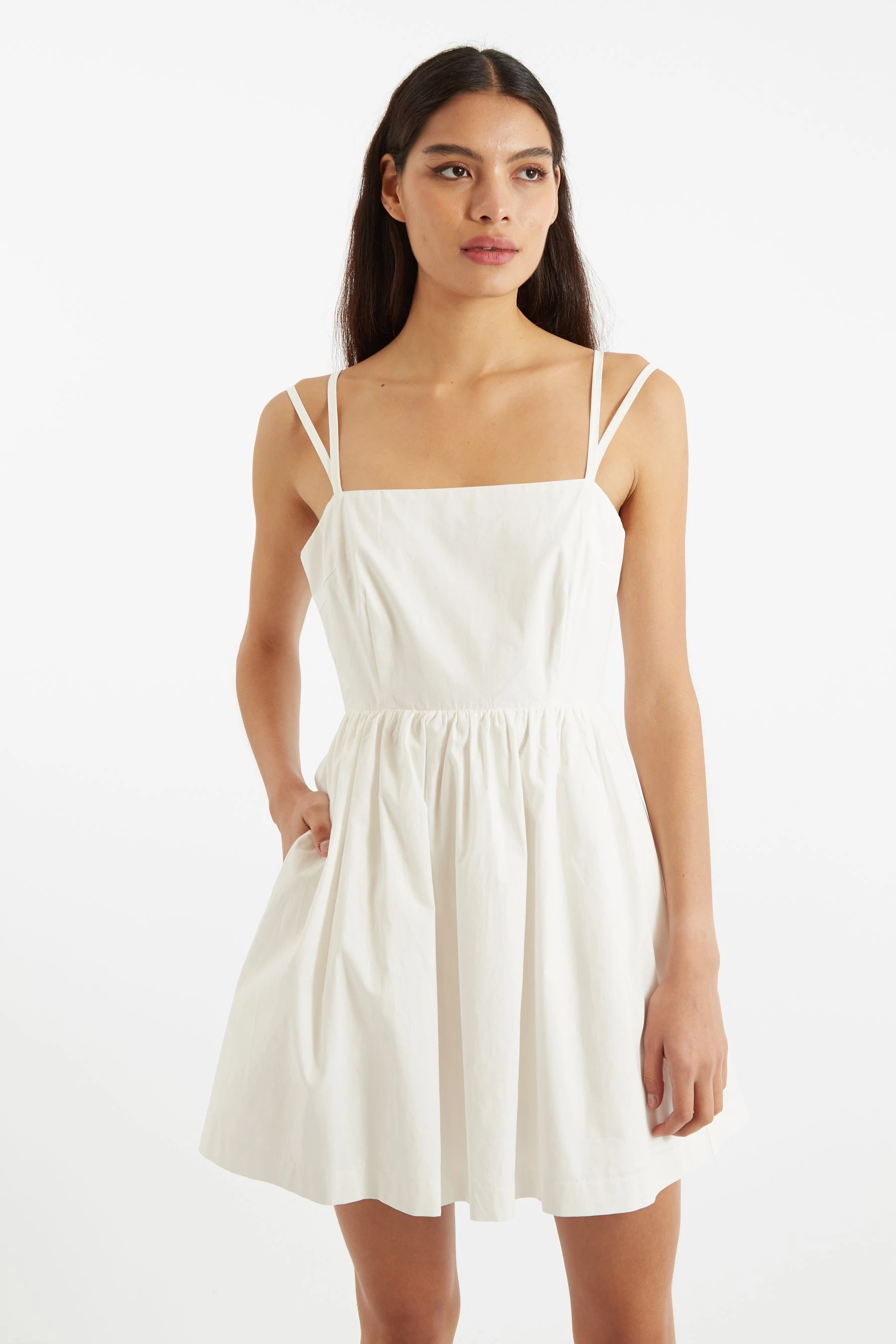 Coryn Poplin Strappy Mini Dress - White
