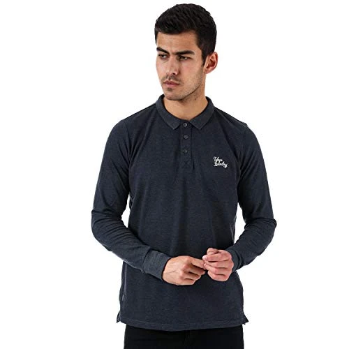 Cosenza Long Sleeve Pique Cotton Polo Shirt - Mood Indigo Marl - S