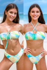 Cosmic Swirl Tie-Dye Bandeau Bikini Set - Green Cosmic Swirl Tie-Dye Bandeau Bikini Set - Green