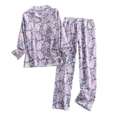 Cotton Flannel Women's Pyjamas Loungewear Plus Fat Plus Size Simple Loose Spring Autumn Winter Cartoon Long Sleeve Trousers Set Leisure Suit for Women Nightdress Long Sleeve, gray, M