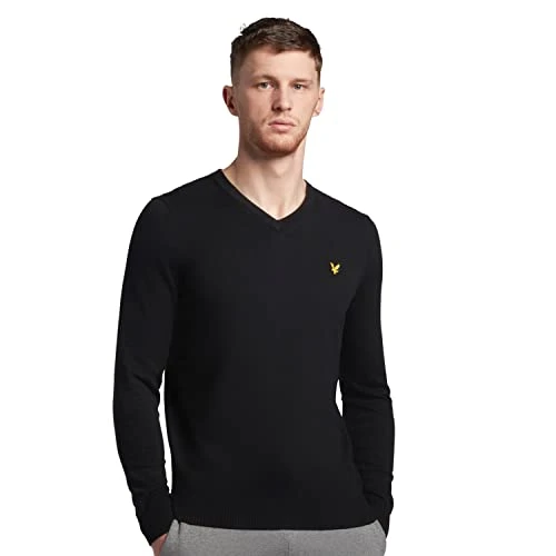 Cotton Merino V Neck Jumper Jet Black M