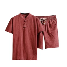 Cotton Short Sleeve T-Shirt Linen Men's Set Colour Large Size Casual Set Solid Men's Suits & Sets Pyjamas Men's Fleece, red, M Cotton Short Sleeve T-Shirt Linen Men's Set Colour Large Size Casual Set Solid Men's Suits & Sets Pyjamas Men's Fleece, red, M