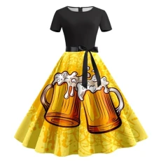 Cotton Tee Dress Round Neck Short Sleeve Dress Removable Belt Oktoberfest Print Casual Dress Ruched Dress for Women (Yellow, XXL) Cotton Tee Dress Round Neck Short Sleeve Dress Removable Belt Oktoberfest Print Casual Dress Ruched Dress for Women (Yellow, XXL)