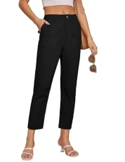 Cotton Trouserss Women's Casual Trouserss Paperbag Trouserss Office Trouserss Back Elastic Waist Pocket Black XL Cotton Trouserss Women's Casual Trouserss Paperbag Trouserss Office Trouserss Back Elastic Waist Pocket Black XL