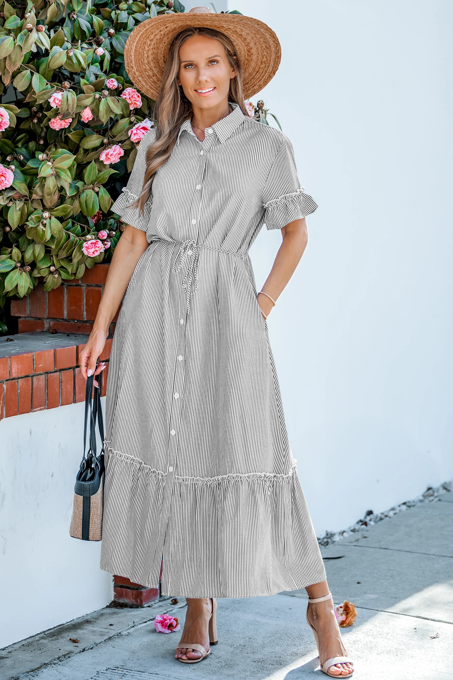 Countryside Getaway Striped Maxi Dress - White