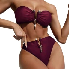 Cow Bikini Swimsuit Women's Sexy Ring Bandeau Bikini Set High Waist Notch V Neck Swimsuit Bathing Suit Lettuce Trim Bikini (B, S) Cow Bikini Swimsuit Women's Sexy Ring Bandeau Bikini Set High Waist Notch V Neck Swimsuit Bathing Suit Lettuce Trim Bikini (B, S)