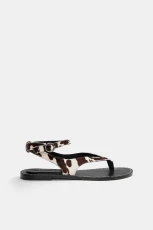 Cowhide Leather Flat Sandals - Contrast