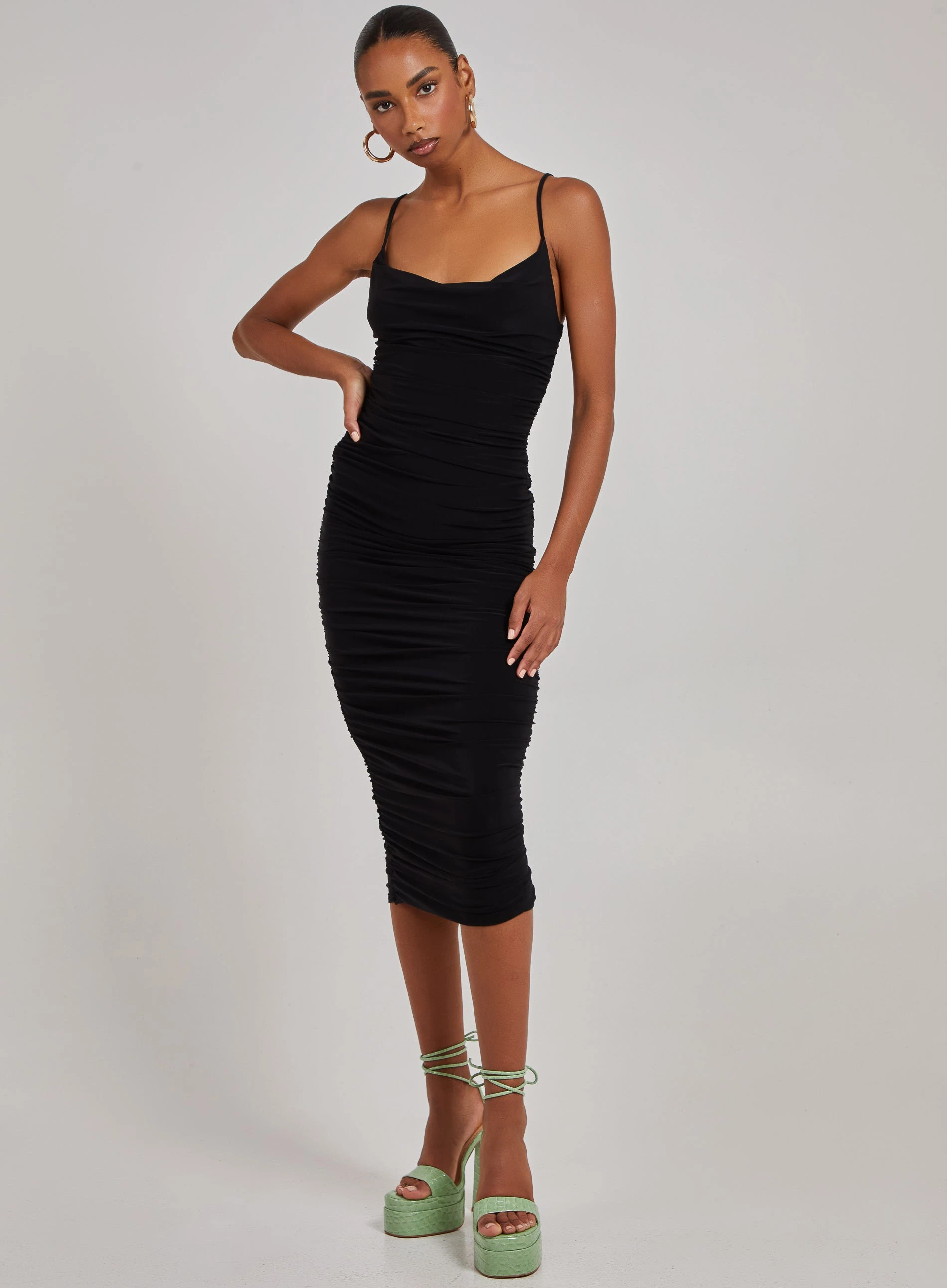 Cowl Neck Gathered Maxi Dress  - 10  - Black