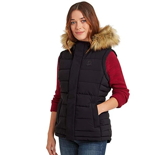 Cowling Womens Ultra Warm Wind Resistant Padded Gilet with Eco-Friendly Filling, Pockets and Faux Fu