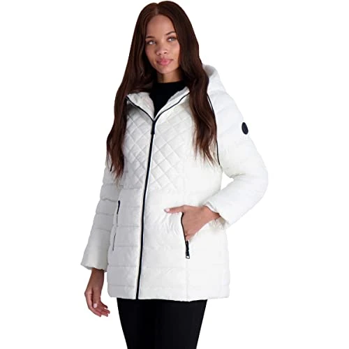 Cozy Lined Glacier Shield Coat for Women-Quilted Winter Jacket, Off White, Medium