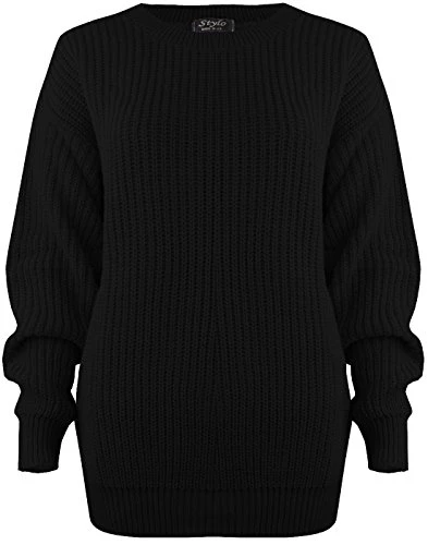 Cozy Oversized Chunky Knit Sweater Pull On Style New Ladies Womens Chunky Baggy Jumper Knitted Sweater Thick Top Black Size 16-18