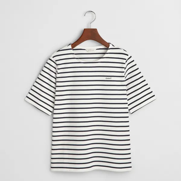 Cream Breton Crew Neck Cotton T-Shirt - Beige