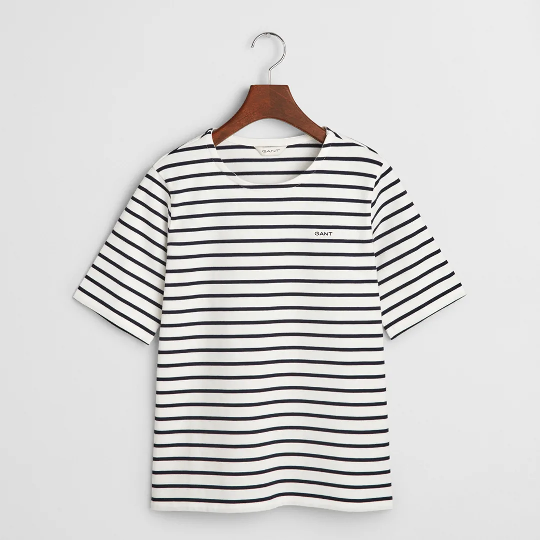 Cream Breton Crew Neck Cotton T-Shirt - Beige