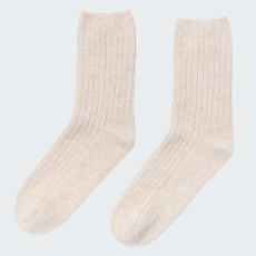 Cream Cashmere Ribbed Bed Socks