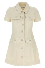 Cream Collared Denim Mini dress White Size UK