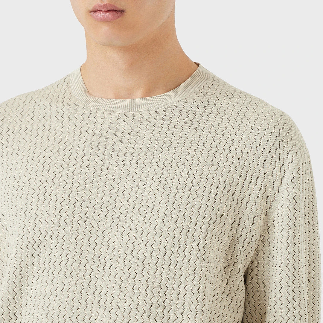 Cream Crew Neck Cotton Blend Top - White
