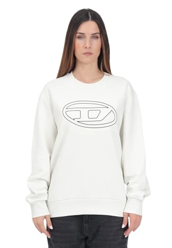 Cream Crewneck Sweatshirt for Women and Girls with Maxi Logo Oval D Stylized 12A - S, grey, S