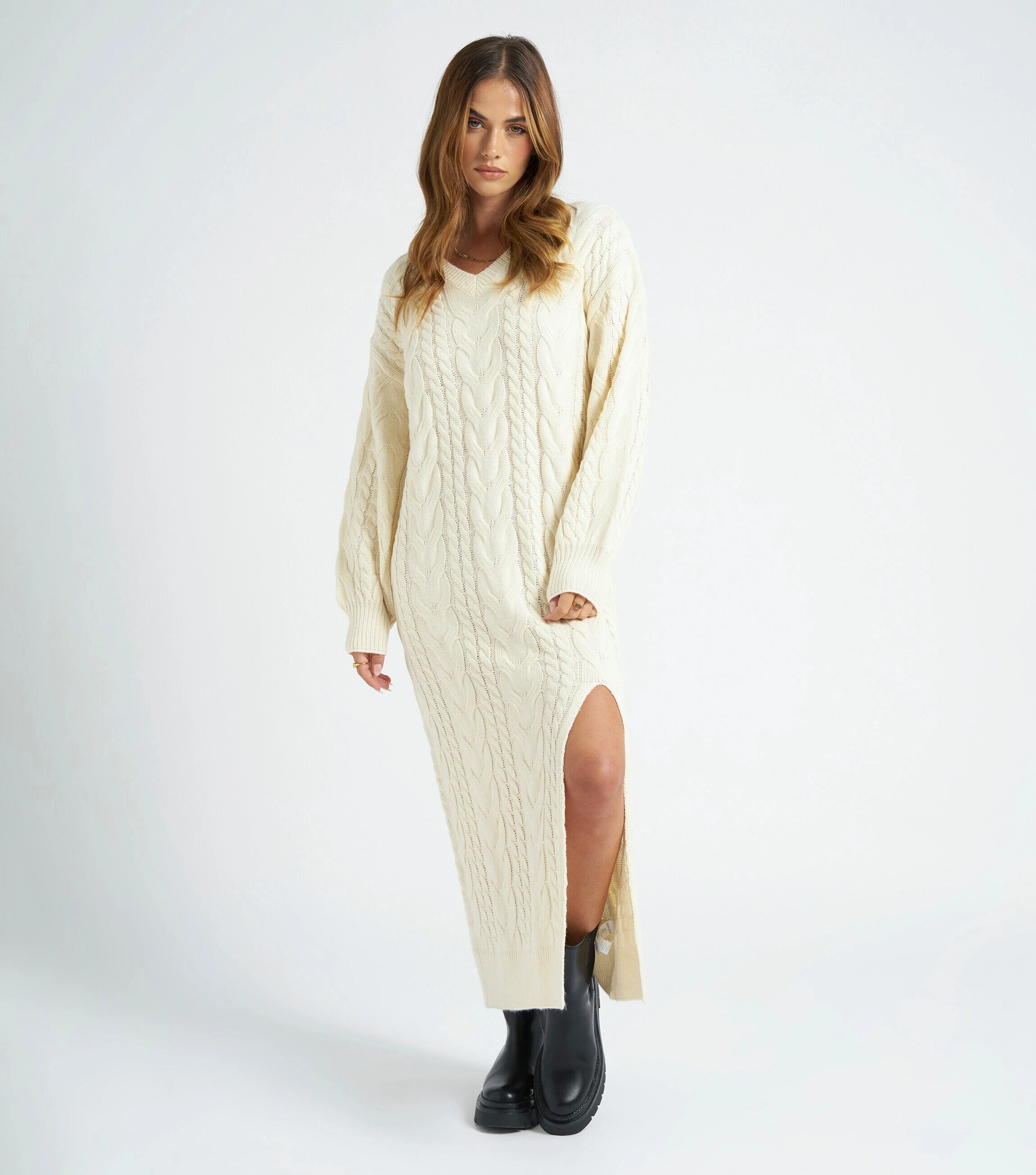 Cream Midaxi V Neck Dress White /