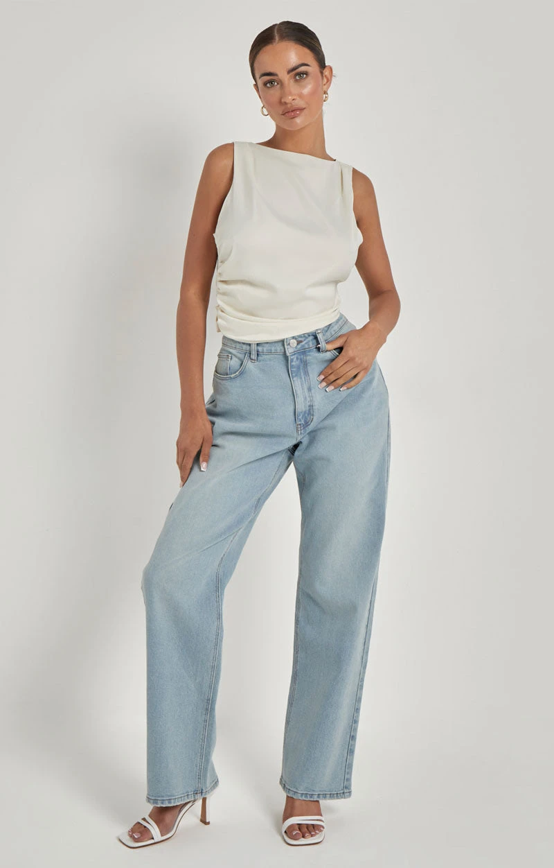 Cream Satin Tie Back Top /