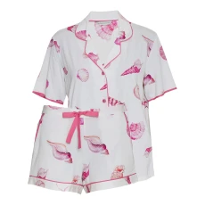 Cream Shell Printed Jersey Pyjama Top And Short