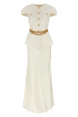 Cream Taffeta Chain Belt Maxi Dress Size UK