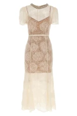 Cream Tulle Lace Midi Dress Size UK