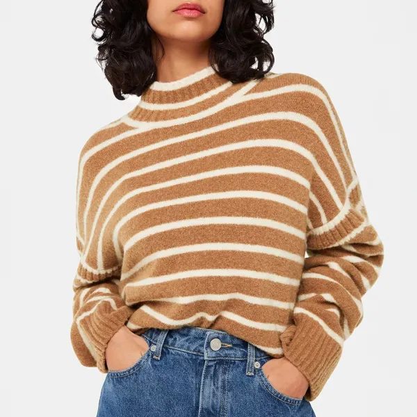 Cream/Camel Striped Wool Blend Jumper - Cream