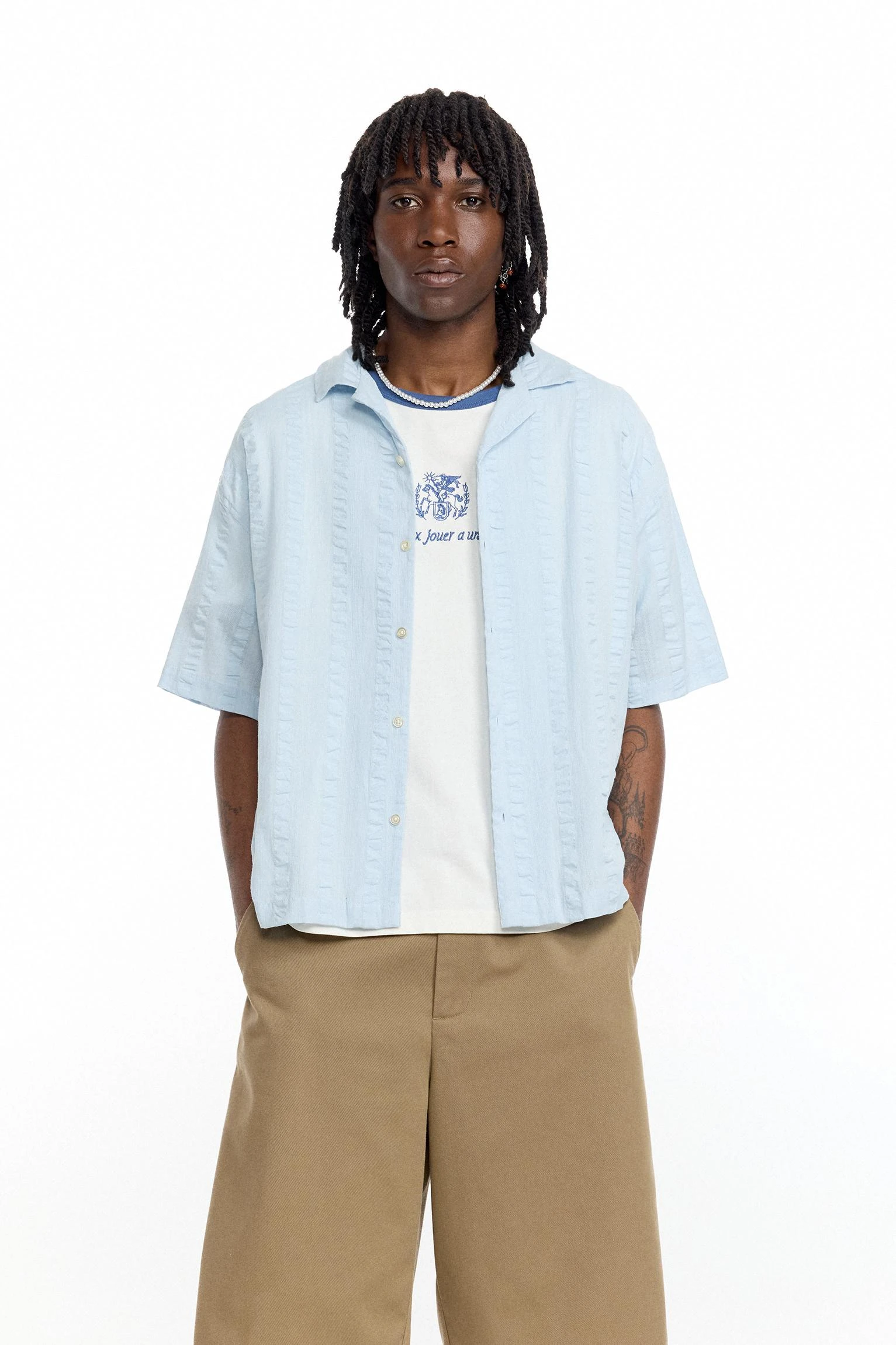 Creased-Effect Striped Shirt - Pale blue
