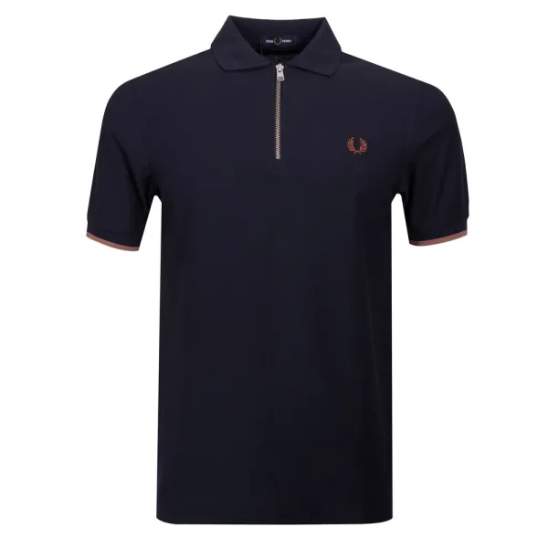 Crepe Pique Zip Neck Polo Shirt