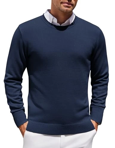 Crew Neck Jumper Men's Knitted Long Sleeve Medium Thickness Sweater Fine Knit Solid Color Pullover S