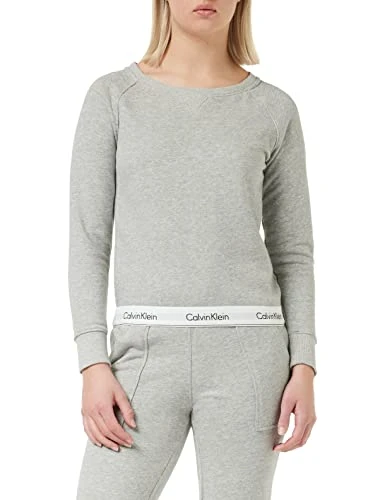 - Crewneck Sweatshirt Women - Modern Cotton Line - Grey Heather - L - CK Women's Loungewear - Signature Elasticated Hem - Cotton, Polyester