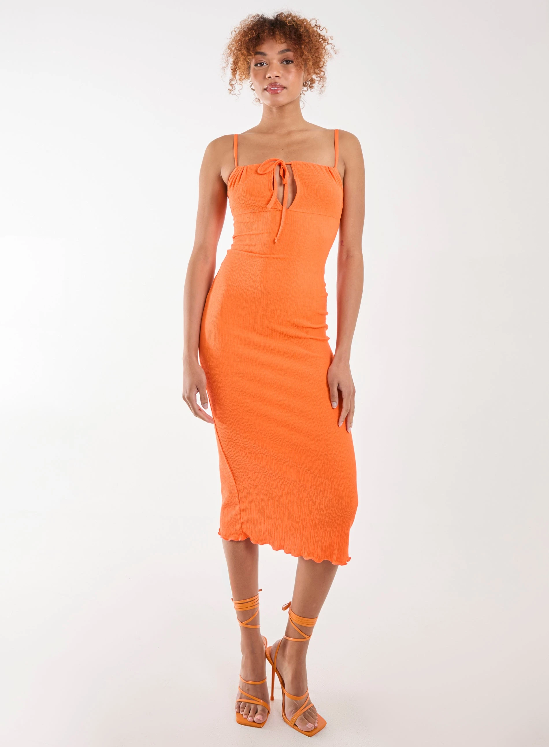 Crinkle Tie Midi Dress  - 8  - ORANGE