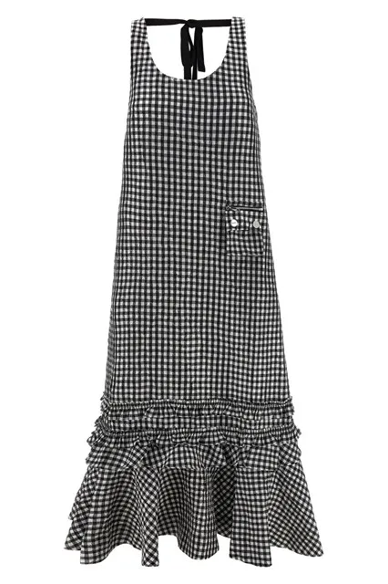 Crinkled Check Long dress - Black