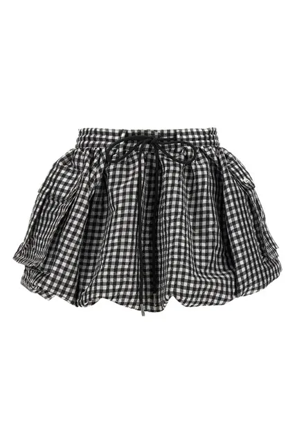 Crinkled Check Mini Bubble skirt - Black