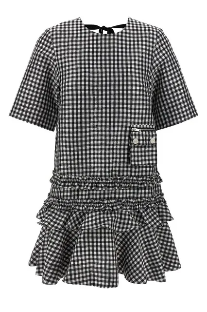 Crinkled Check Mini dress - White/Black