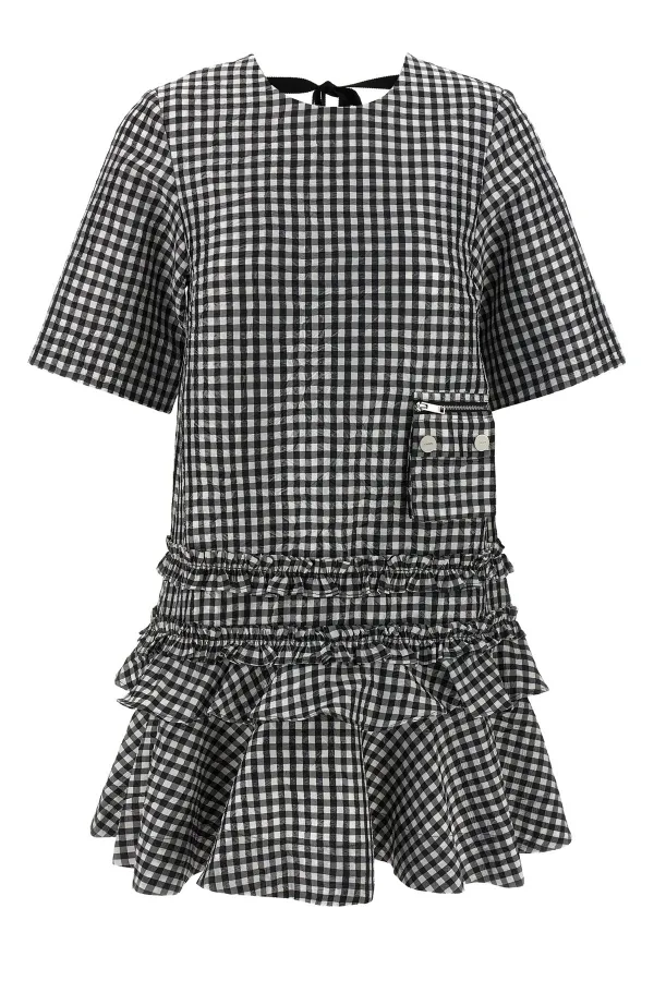 Crinkled Check Mini Dress