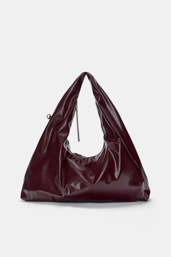 Crinkled Tote Bag - Burgundy