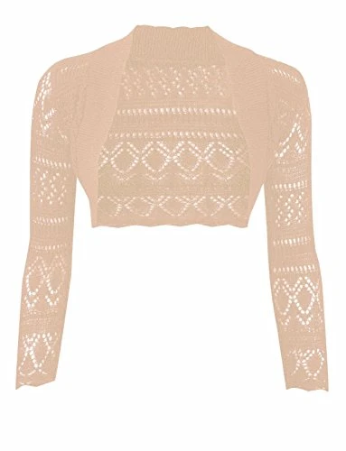 ® Crochet Cardigans for Women Bolero Shrug for Women - Elegant Long Sleeve Knitted Shrug, Open Bolero Shrug for Women - Perfect for Layering Over Tops & Dresses Beige