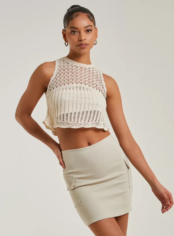 Crochet Knit Sleeveless Cropped Vest - / - Cream